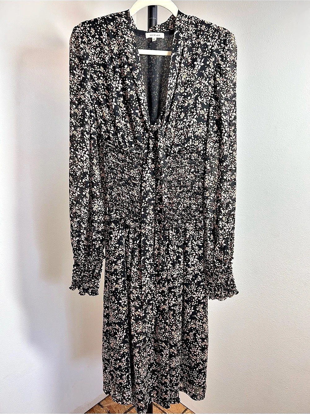 Max Studio Floral Maxi Dress in Black & Pink Like New